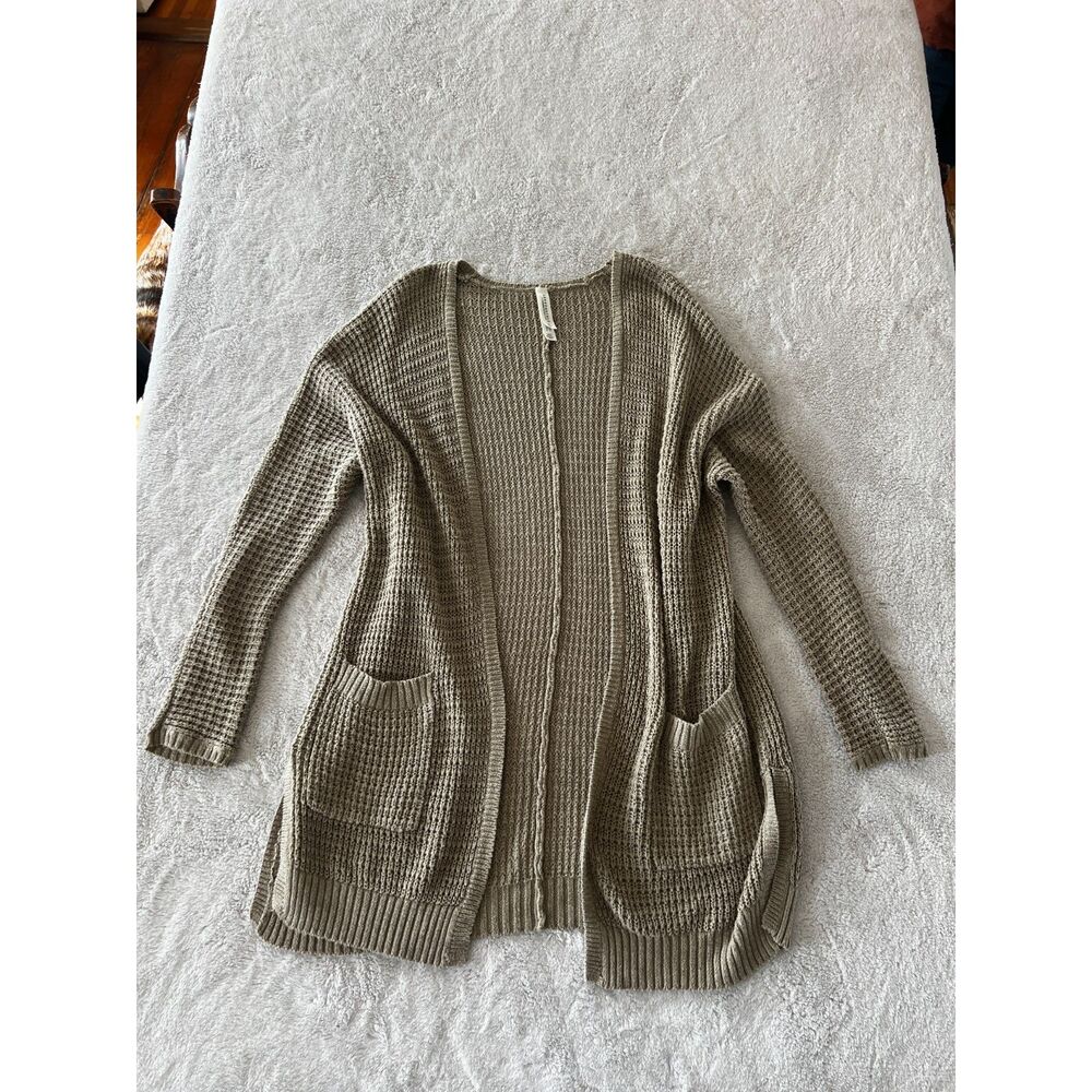 Aeropostale Waffle Knit Open Front Cardigan Sweater Taupe S/P